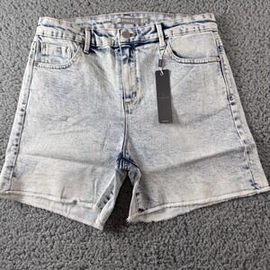 Tractr Acid Wash‎ Blue Light Indigo High Rise Raw Hem Denim Shorts 8/29 NWT